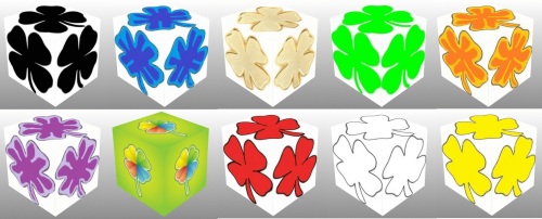 3D cube, dice, Good Luck, Good Luck Dice, Green Clover, Red Clover, Black Clover, Gold Clover, White Clover, Rainbow Clover, Four Leaf Clover, Black Four Leaf Clover, Gold Four Leaf Clover, Green Four Leaf Clover, Rainbow Four Leaf Clover, Red Four Leaf Clover, White Four Leaf Clover, Yellow Four Leaf Clover, collage
