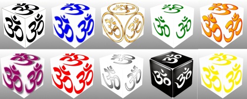 cube, 3d cube, Om symbol, black om, blue om, gold om, green om, orange om, purple om, red om, Pink Om, white om, yellow om, collage, good luck, Hindu